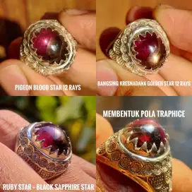 Cincin Perak Batu Mulia Ruby Star 12 Rays Sapphire Golden Kolektor