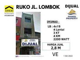 RUKO 4 LANTAI DIJUAL DIJALAN LOMBOK KOTA MAKASSAR STRATEGIS MURAH