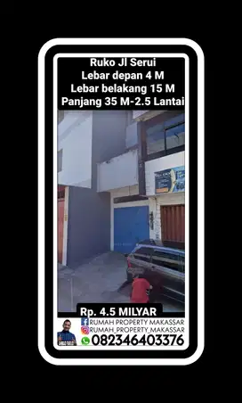 Ruko Jl Serui Lebar depan 4 M Lebar belakang 15 M Panjang 35 M LT250M