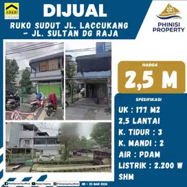 DIJUAL RUKO 2,5 LANTAI SUDUT JALAN LACCUKANG - SULTAN DG RAJA