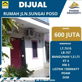 DIJUAL RUMAH MURAH TENGAH KOTA JALAN SUNGAI POSO 1,5 LANTAI