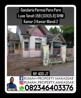 Gandaria Permai Pare Pare Luas Tanah 158 (10X15.8) SHM Kamar 3 WC 2