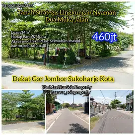 Tanah Strategis Dekat GOR Jombor Sukoharjo kota, lingkungan nyaman