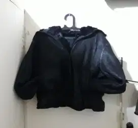 Jaket kulit hoodie crop oversize jacket wanita jumbo bolak balik