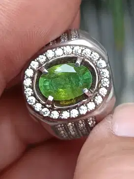 Batu green tourmaline 2.22 crat ring perak memo CGL top kristal