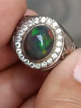 Batu kalimaya black Opal Ethiopia 3.10 crat ring perak memo WGL