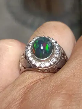 Batu kalimaya black Opal Ethiopia 3.10 crat ring perak memo WGL