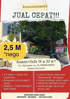 Dijual Rumah Cafe letak strategis