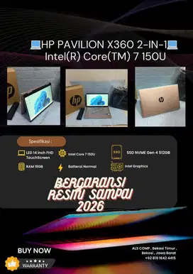 Laptop HP Pavilion x360 2in1 Core 7 150U /16GB /SSD 512GB baru