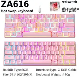 ZIFRIEND ZA616 Wired Pudding Keycaps RGB Backlit Mechanical Keyboard