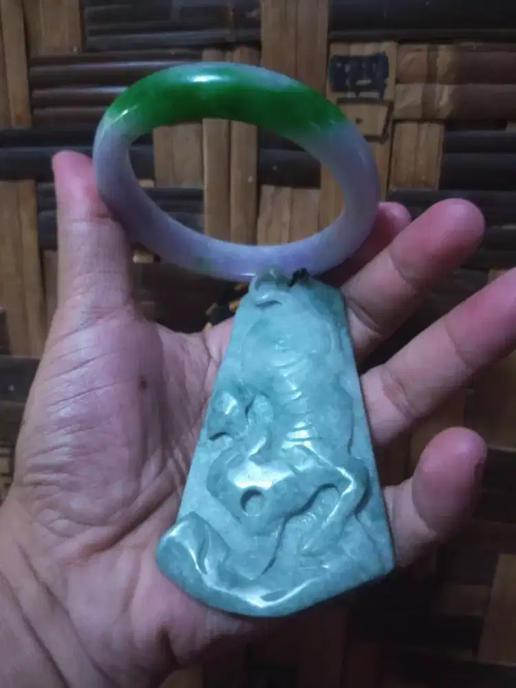 liontin Giok Burma Ukir Harimau Lawas+ Gelang giok Burma Bos