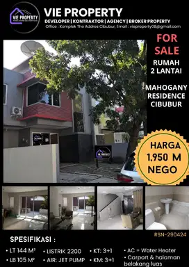 BANTING HARGA  DIJUAL  RUMAH LOKASI PREMIUM MAHOGANY RESIDENCE CIBUBUR