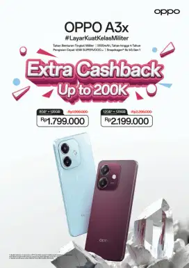 OPPO a3x 8*/128 tahan banting Cashback 200k