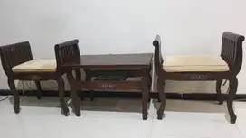 Kursi kayu jati tanpa sandaran plus meja