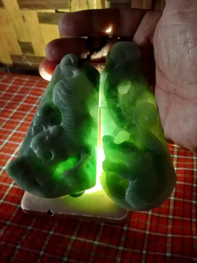 Liontin 2GIOK Burma ,Motif Harimau &  Naga+cincin AURA POSITIF