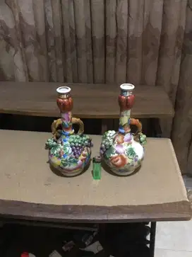 2pcs pajangan guci/vas bunga kramik antik