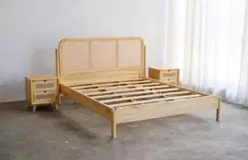 Tempat tidur minimalis rotan kayu jati