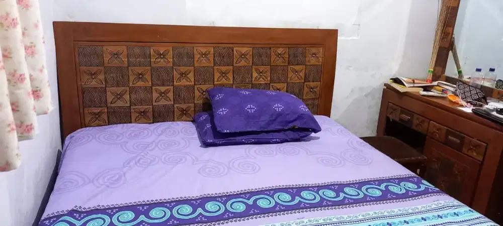 Dijual Paket Dipan Ranjang Tidur Double Bed  dan Meja Rias Jati Asli