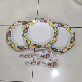 3 pcs piring makan melamine motif bunga biru