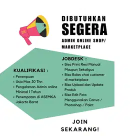 DICARI ADMIN ONLINE SHOP / ADMIN MARKETPLACE BERPENGALAMAN