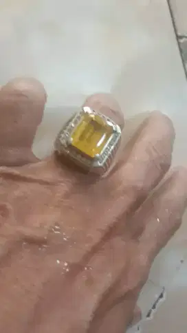 Batu Cincin Permata Yellow Topas Natural Batu Ring Perak Suasa R8