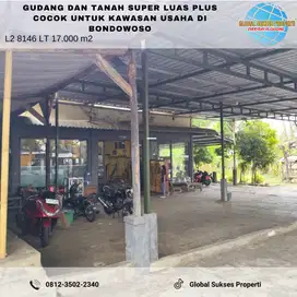 Gudang Dengan Tanah Luas Strategis Untuk Usaha di Kota Kulon Bondowoso