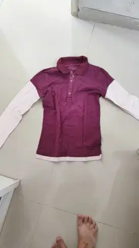 Kaos berkerah polo lengan panjang purple ungu wanita