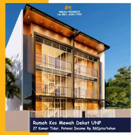 Jual Rumah Kos Dekat Kampus UNP 27 Kamar 3 Lntai Income 360jt Pertahun