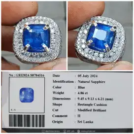 Natural Blue Sapphire 4.86ct Heated Srilanka memo GRI