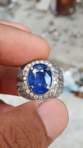 Natural Blue Sapphire 3.35ct memo KGL ring perak