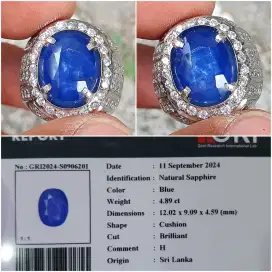 Natural Blue Sapphire 4.89ct Srilanka memo GRI