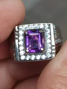 Batu kecubung ametysh kristal 1.53 crat ring perak memo MRI
