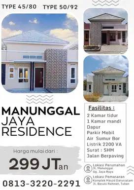 DIJUAL MANUNGGAL JAYA RESIDENCE TYPE 50/92