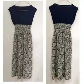 Terusan Wanita Hitam Emas Black Gold Midi Maxi Dress bisa untuk hamil