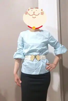 Atasan Wanita Biru Muda Baby Blue Blouse Long Sleeve Core Woman import