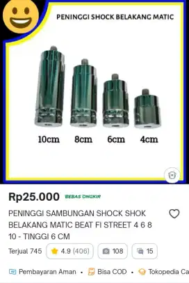 peninggi shock 6cm motor honda beat, ada 2 masih baru gak jadi pake