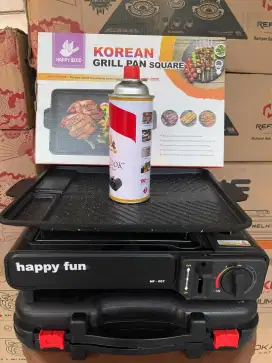 Paket kompor portabel happy fun + korean gril + gas kaleng