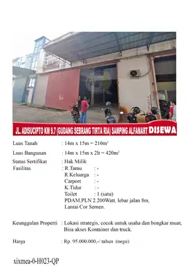 D sewakan gudang d jl Adisucipto,lokasi strategis&ramai