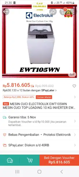 10 Kg M.Cuci Elektrolux Full otomatis