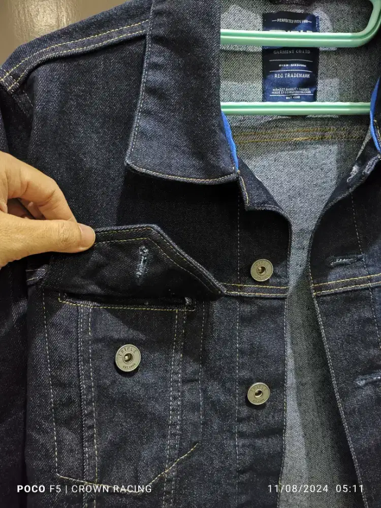 Jaket jeans denim pria wanita original tripl3 biru size m new baru