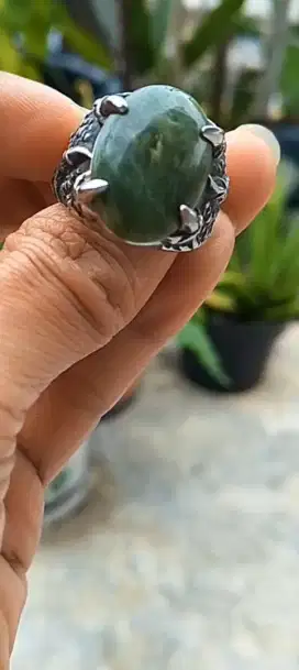 Batu akik hijau lumut Garut Ring titanium asli  cakar naga Ghotic unik