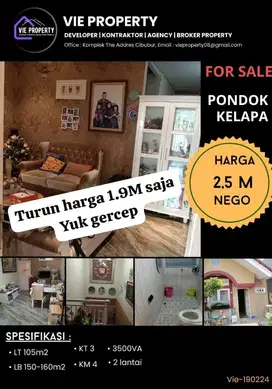 JUAL CEPAT RUMAH PONDOK KELAPA DUREN SAWIT