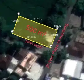 Di jual tanah 500 m² pinggir jln raya Praya mantang