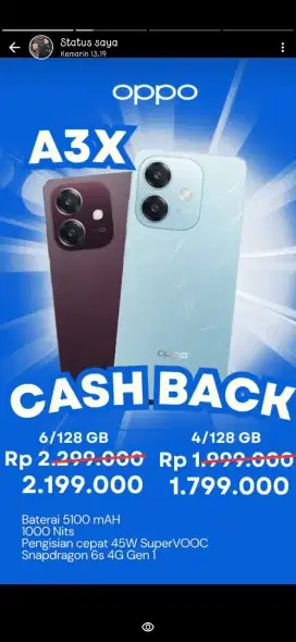 OPPO NEW A3X banyak pilihan kapasitas