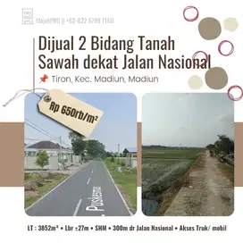 Tanah Sawah Luas Dekat Jalan Nasional Madiun-Sub