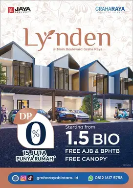 TIPE LYNDEN RUMAH 1.5M DP 0% CLUSTER HYRA GRAHA RAYA