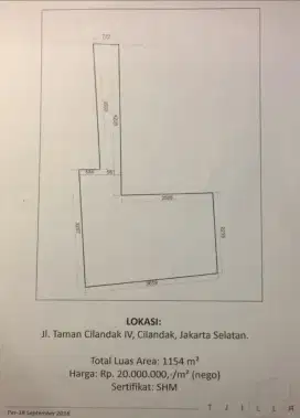 Jual cepat tanah 1154 meter di taman Cilandak