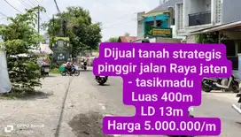 Dijual segera tanah strategis pinggir jalan Raya Jaten - Tasikmadu