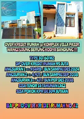 Dijual Over Kredit RUMAH   VILLA PASIR WANGI UJUNG BERUNG Kodya Bdg