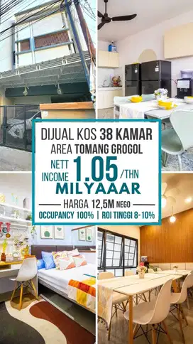 Jual Rumah KOS Tomang Jakarta Barat 38 Kamar Mewah Occupancy 100%